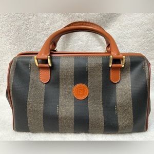 Vintage Fendi Pequin Boston Bag Coated Canvas Medium